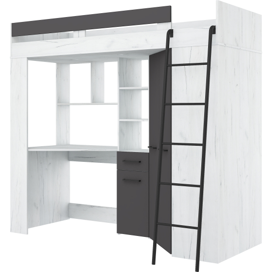 Łóżko piętrowe FLOOR P z biurkiem i szafą Craft Biały / Grafit Podstawowe