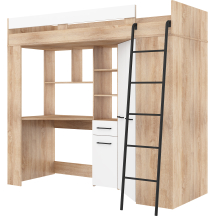 Łóżko piętrowe FLOOR P z biurkiem i szafą Sonoma Jasna / Biały Mat Podstawowe