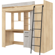 Łóżko piętrowe FLOOR P z biurkiem i szafą Dąb Cremona / Beton Szary Podstawowe