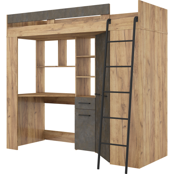 Łóżko piętrowe FLOOR P z biurkiem i szafą Craft Złoty / Granada Brąz Podstawowe