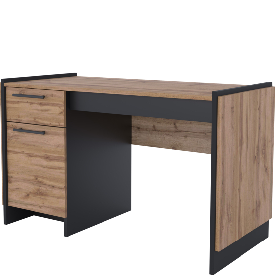 Biurko 126 cm z drzwiami i szufladą Dąb Wotan / Czarny AMINO Podstawowe