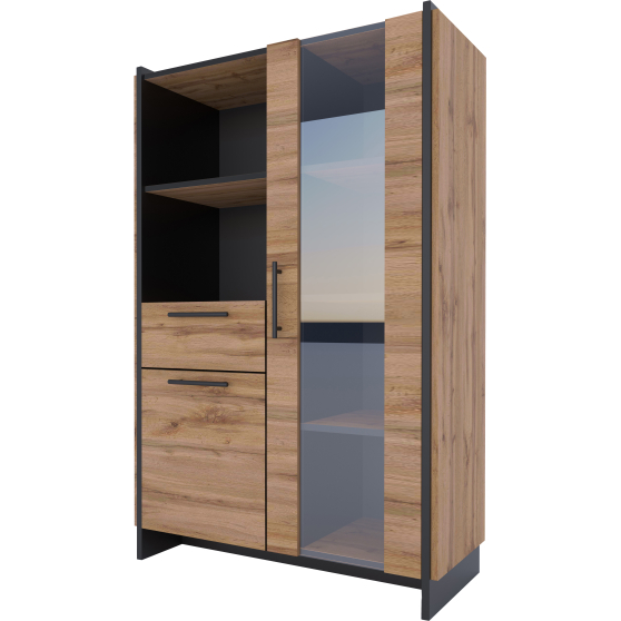 Niska witryna kredens 96 cm Dąb Wotan / Czarny AMINO Podstawowe