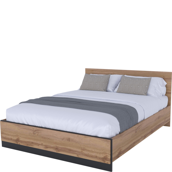 Łóżko 160 x 200 bez stelaża Dąb Wotan / Czarny AMINO Podstawowe