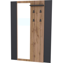 Panel z wieszakami i lustrem do przedpokoju Dąb Wotan / Czarny AMINO Podstawowe