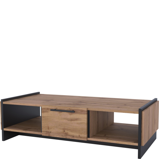 Stolik do salonu z szufladą Dąb Wotan / Czarny AMINO Podstawowe