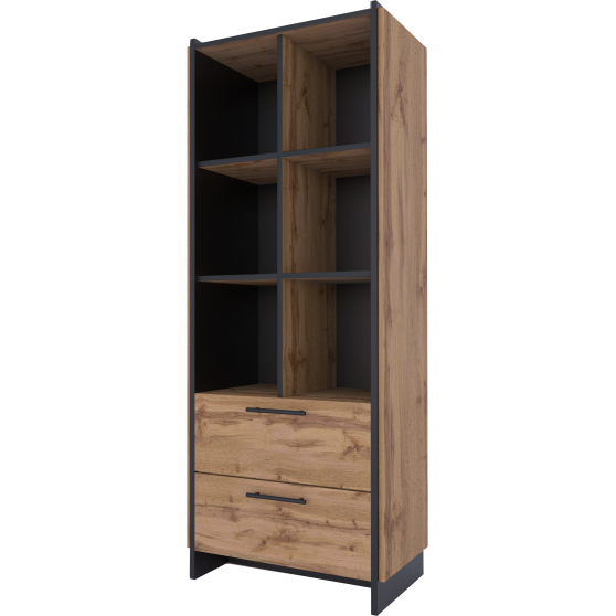 Regał 70 cm z szufladami Dąb Wotan / Czarny AMINO Podstawowe