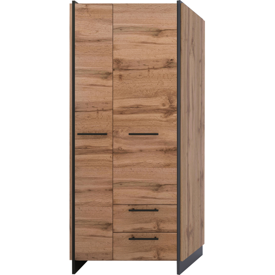 Szafa dwudrzwiowa z szufladami Dąb Wotan / Czarny AMINO Podstawowe