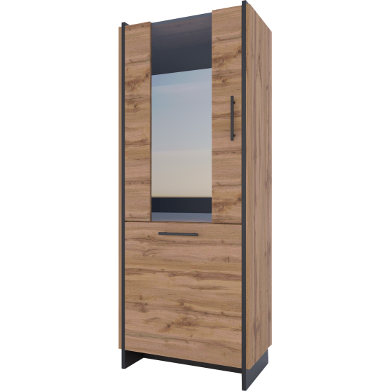 Witryna dwudrzwiowa wysoka Dąb Wotan / Czarny AMINO Podstawowe