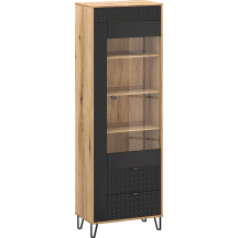 Wysoka witryna jednodrzwiowa z 2 szufladami Dąb Evok / Czarny BELLANO Podstawowe