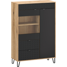 Kredens niska witryna dwudrzwiowa z 2 szufladami Dąb Evok / Czarny BELLANO Podstawowe