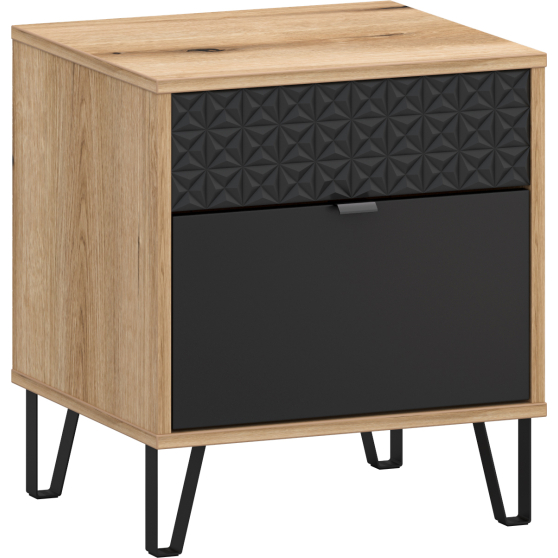 Szafka nocna z szufladą Dąb Evok / Czarny BELLANO Podstawowe