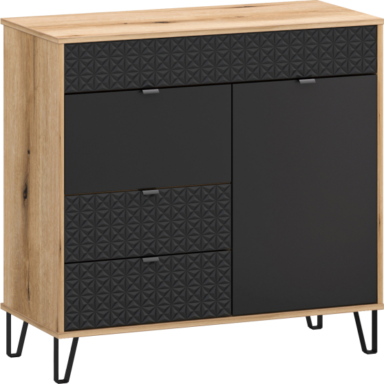 Komoda dwudrzwiowa na metalowych nóżkach Dąb Evok / Czarny BELLANO Podstawowe