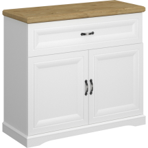 Biała komoda dwudrzwiowa z szufladą blat Dąb Harbor RIVA Podstawowe