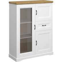 Niska witryna z szafkami i szufladą Biały / Dąb Harbor RIVA Podstawowe