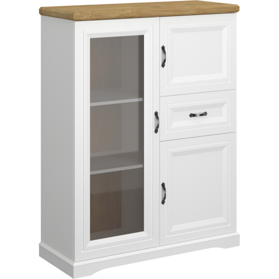 Niska witryna z szafkami i szufladą Biały / Dąb Harbor RIVA Podstawowe