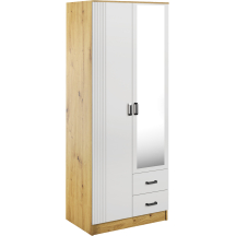 Szafa z lustrem dwudrzwiowa z ryflowanym frontem KAMI Dąb Artisan / Biały KAMI Podstawowe