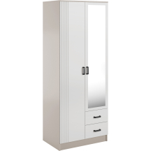 Szafa z lustrem dwudrzwiowa z ryflowanym frontem KAMI Kaszmir Mat / Biały Mat KAMI Podstawowe