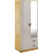 Szafa z lustrem dwudrzwiowa z ryflowanym frontem KAMI Dąb Artisan / Kaszmir Mat KAMI Podstawowe