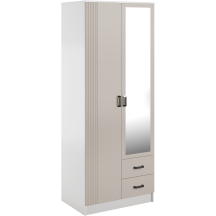 Szafa z lustrem dwudrzwiowa z ryflowanym frontem KAMI Biały Mat / Kaszmir Mat KAMI Podstawowe