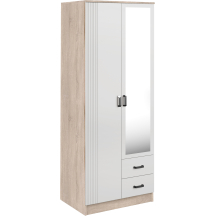 Szafa z lustrem dwudrzwiowa z ryflowanym frontem KAMI Dąb Sonoma / Biały Mat KAMI Podstawowe