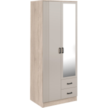 Szafa z lustrem dwudrzwiowa z ryflowanym frontem KAMI Dąb Sonoma / Kaszmir Mat KAMI Podstawowe