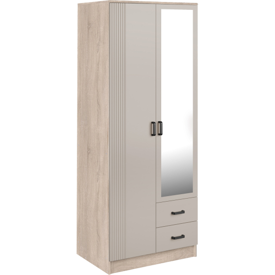 Szafa z lustrem dwudrzwiowa z ryflowanym frontem KAMI Dąb Sonoma / Kaszmir Mat KAMI Podstawowe
