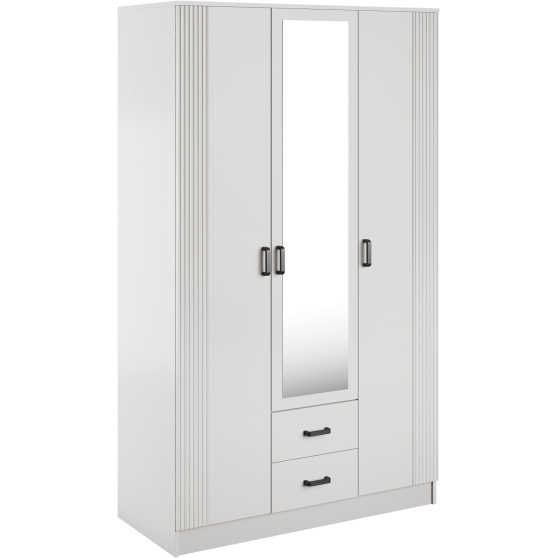Szafa z lustrem trzydrzwiowa z ryflowanym frontem KAMI Biały Mat KAMI Podstawowe