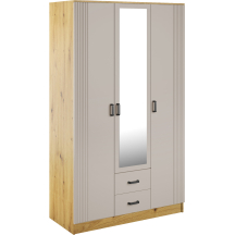 Szafa z lustrem trzydrzwiowa z ryflowanym frontem KAMI Dąb Artisan / Kaszmir Mat KAMI Podstawowe