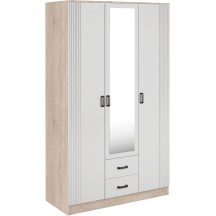 Szafa z lustrem trzydrzwiowa z ryflowanym frontem KAMI Dąb Sonoma / Biały Mat KAMI Podstawowe