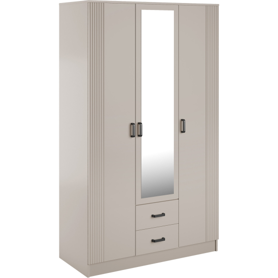 Szafa z lustrem trzydrzwiowa z ryflowanym frontem KAMI Kaszmir Mat KAMI Podstawowe