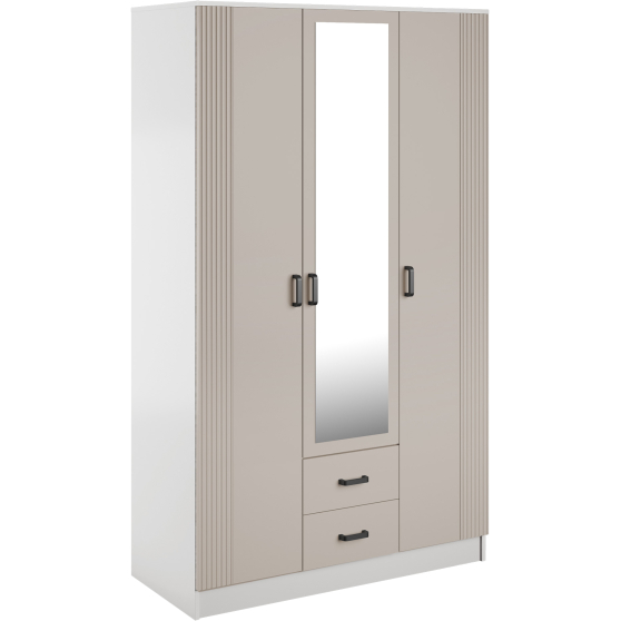 Szafa z lustrem trzydrzwiowa z ryflowanym frontem KAMI Biały Mat / Kaszmir Mat KAMI Podstawowe