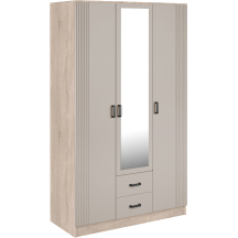 Szafa z lustrem trzydrzwiowa z ryflowanym frontem KAMI Dąb Sonoma / Kaszmir Mat KAMI Podstawowe