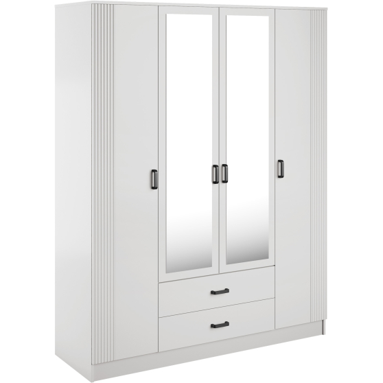 Szafa z lustrem 4-drzwiowa z ryflowanym frontem KAMI Biały Mat KAMI Podstawowe