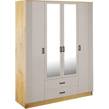 Szafa z lustrem 4-drzwiowa z ryflowanym frontem KAMI Dąb Artisan / Kaszmir Mat KAMI Podstawowe