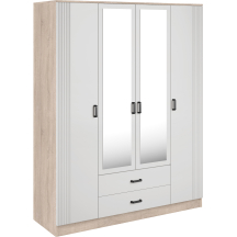 Szafa z lustrem 4-drzwiowa z ryflowanym frontem KAMI Dąb Sonoma / Biały Mat KAMI Podstawowe