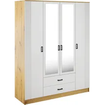 Szafa z lustrem 4-drzwiowa z ryflowanym frontem KAMI Dąb Artisan / Biały KAMI Podstawowe