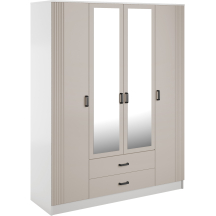 Szafa z lustrem 4-drzwiowa z ryflowanym frontem KAMI Biały Mat / Kaszmir Mat KAMI Podstawowe