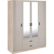 Szafa z lustrem 4-drzwiowa z ryflowanym frontem KAMI Dąb Sonoma / Kaszmir Mat KAMI Podstawowe