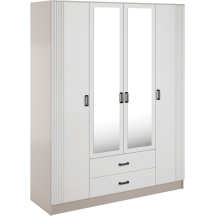 Szafa z lustrem 4-drzwiowa z ryflowanym frontem KAMI Kaszmir Mat / Biały Mat KAMI Podstawowe