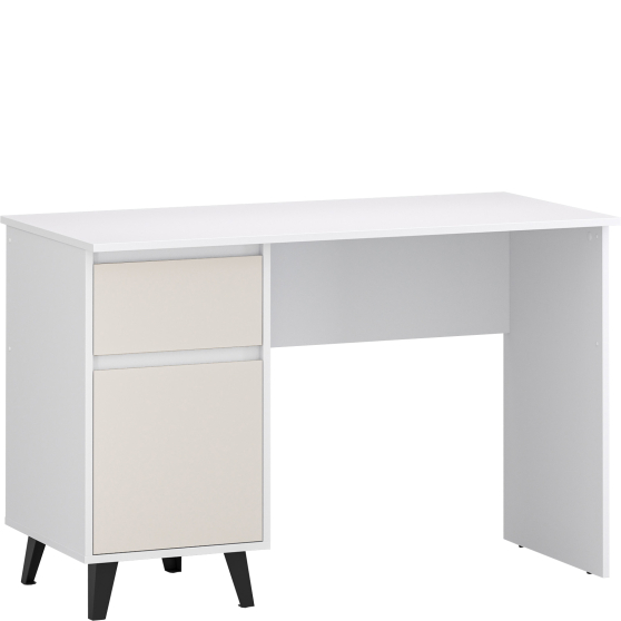 Biurko 120 cm z szufladą i drzwiami BORG Biały Mat / Kaszmir Mat BORG Podstawowe