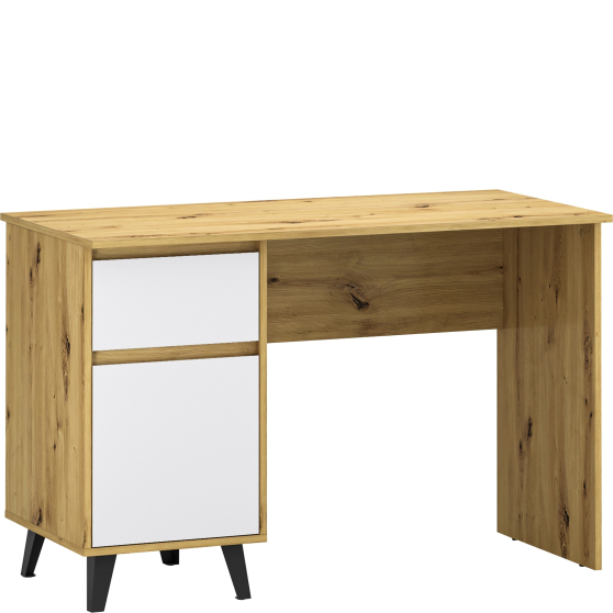 Biurko 120 cm z szufladą i drzwiami BORG Dąb Artisan / Biały Mat BORG Podstawowe