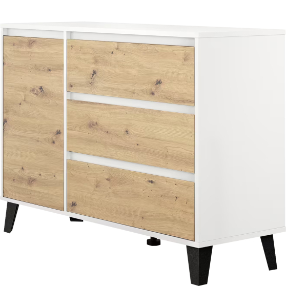 Komoda jednodrzwiowa z 3 szufladami BORG Biały Mat / Dąb Artisan BORG Podstawowe