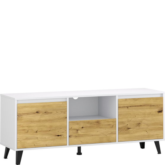 Szafka RTV 2D1S pod telewizor BORG Biały Mat / Dąb Artisan BORG Podstawowe