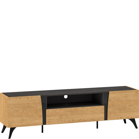 Szafka RTV pod telewizor z szufladą i drzwiami Dąb Baltic / Czarny TOSCANIA Podstawowe