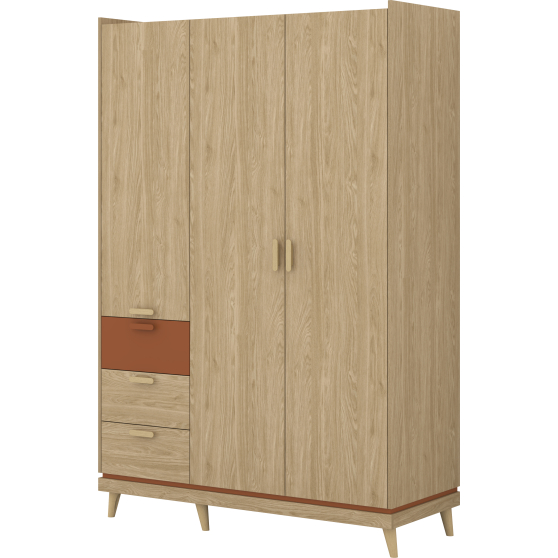 Szafa trzydrzwiowa z szufladami Dąb Olej / Ceglany 24KSND19 TYP-19 SCANDI Podstawowe