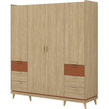 Szafa 4-drzwiowa z szufladami Dąb Olej / Ceglany 24KSND20 TYP-20 SCANDI Podstawowe