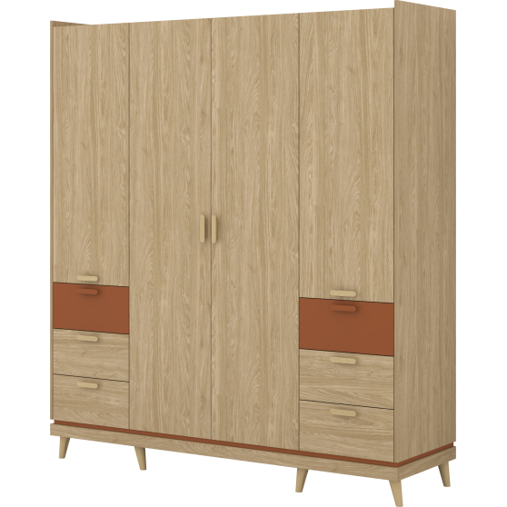 Szafa 4-drzwiowa z szufladami Dąb Olej / Ceglany 24KSND20 TYP-20 SCANDI Podstawowe