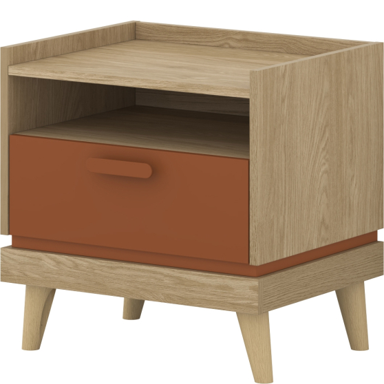 Stolik nocny 1 szuflada Dąb Olej / Ceglany 24KSND22 TYP-22 SCANDI Podstawowe
