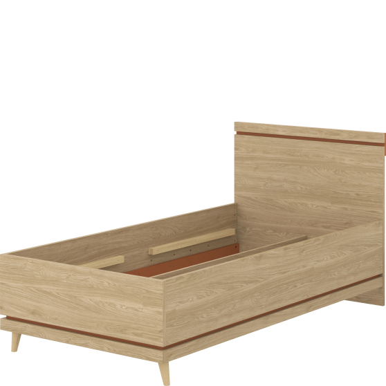 Łóżko 100 x 200 bez stelaża Dąb Olej / Ceglany 24KSND34 TYP-34 SCANDI Podstawowe