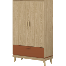 Bieliźniarka dwudrzwiowa z szufladą Dąb Olej / Ceglany 24KSND38 TYP-38 SCANDI Podstawowe